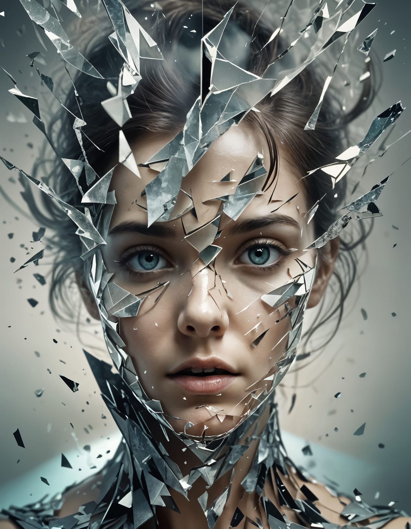 Shattered Portrait Exploding with Fractoluminescense