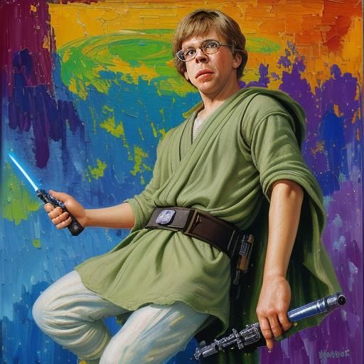 Rick Moranis as Luke Skywalker: Neo-Impressionist Oil Painti...