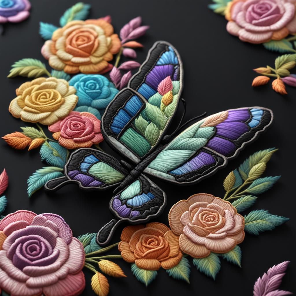 Rainbow Butterfly Embroidery on Winter Coat