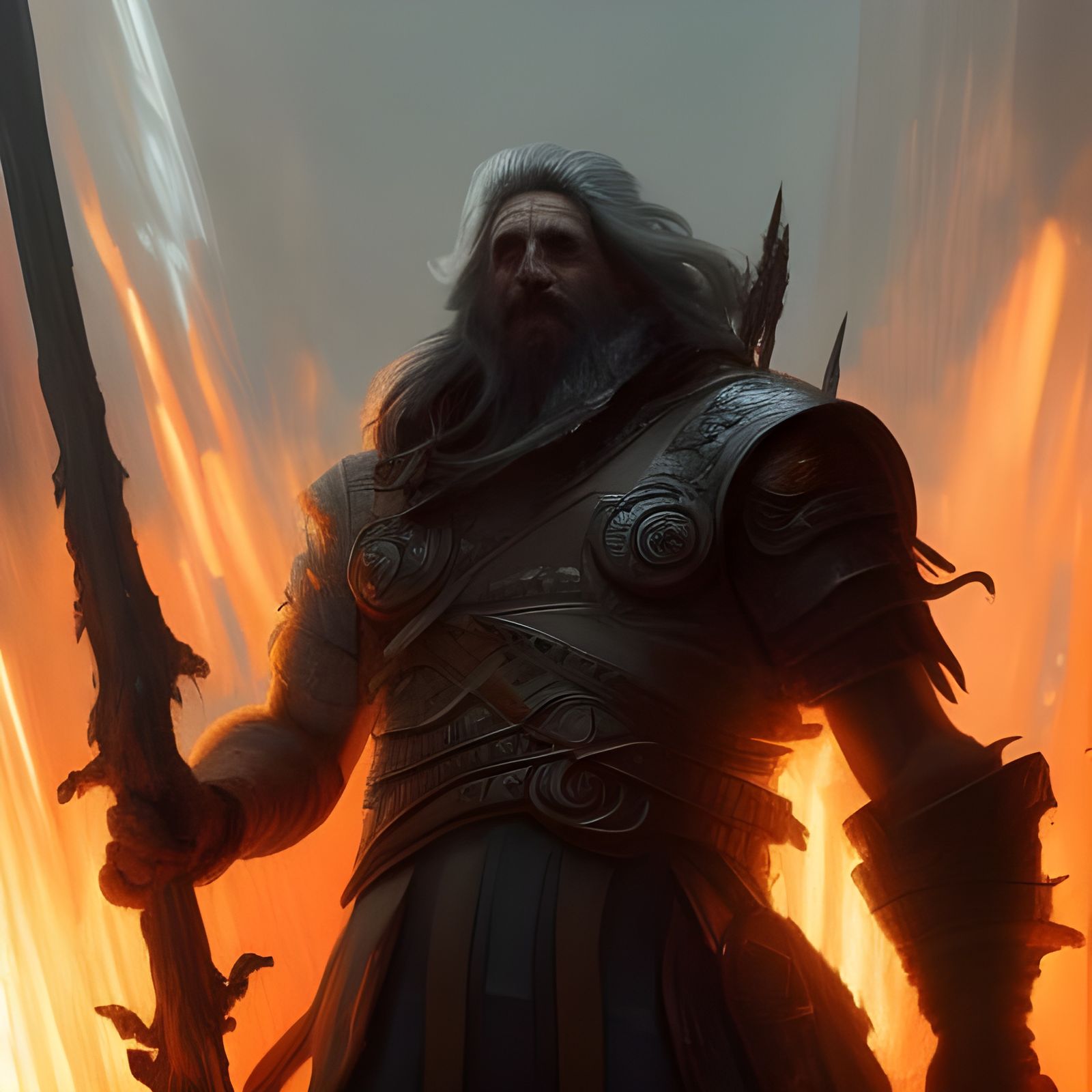 Giant with Flaming Sword: Dark Fantasy Concept Art
