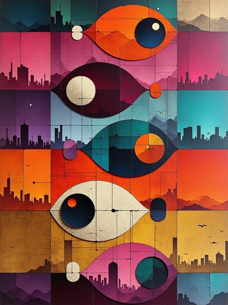 Neon Cityscape with Geometric Patterns in Futuristic Style