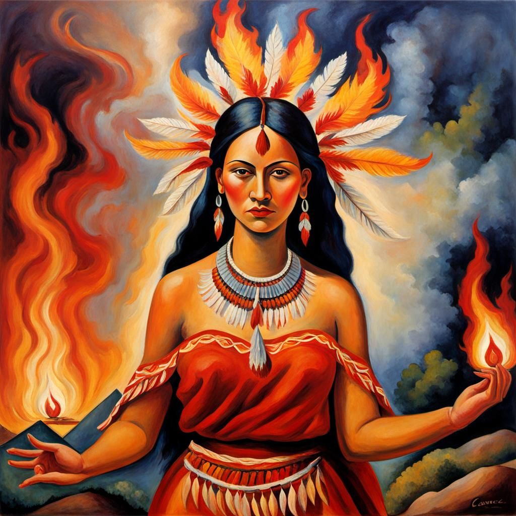 Cherokee Woman Dancing: Shamanic Art in Cezanne Style