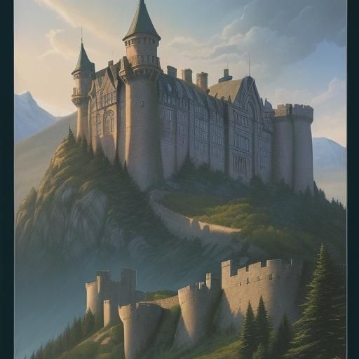 Modern Walled Castle on Plateau as Comic Book Art