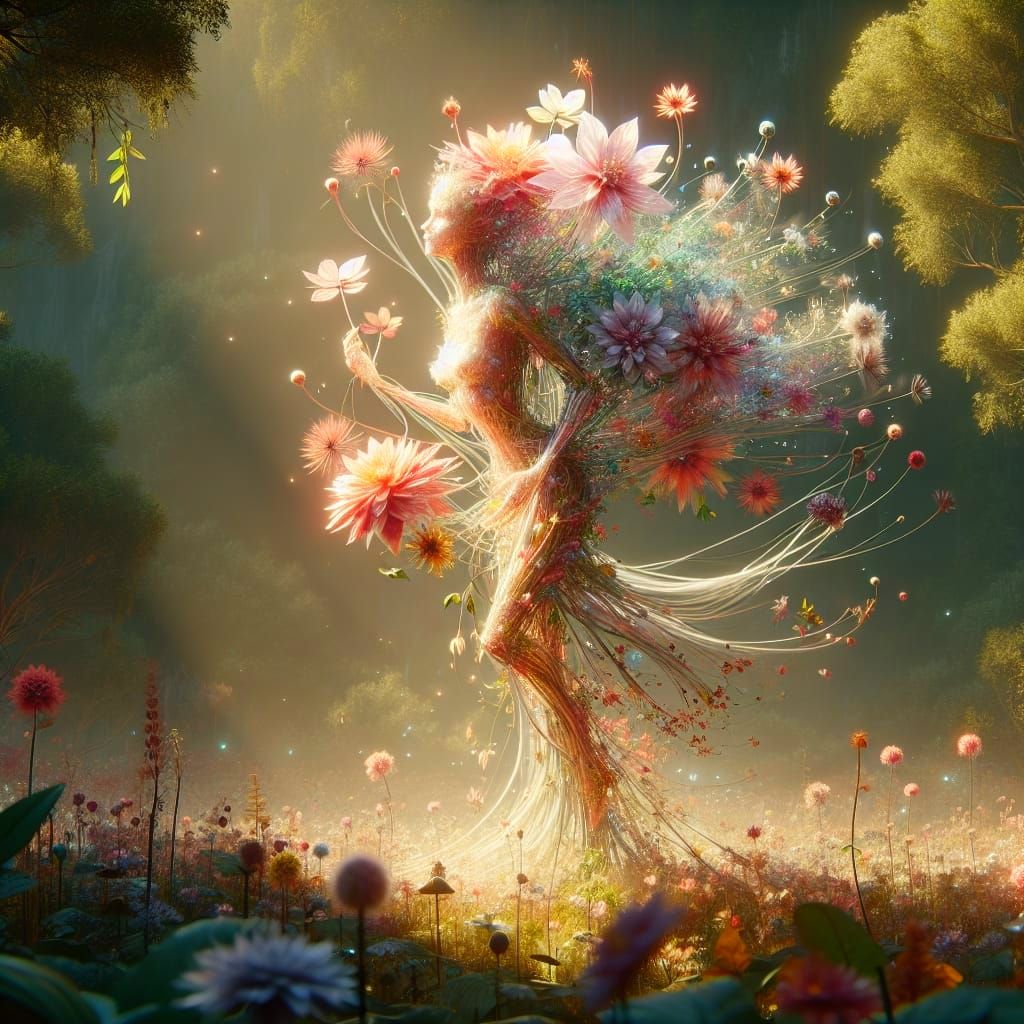 Surreal Botanical Woman in Romantic Overgrown Forest