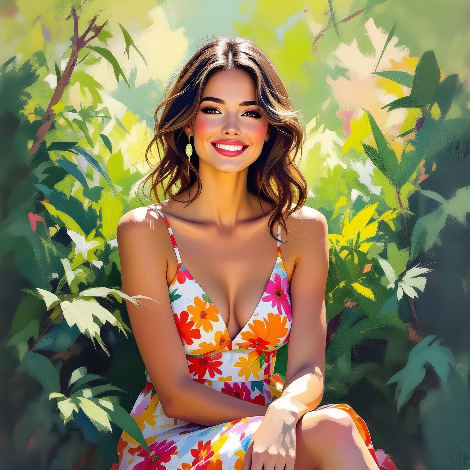 Woman in Summer Dress: Gouache Impasto Painting