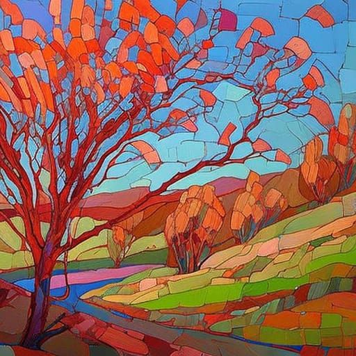 Vibrant Abstract Landscape in Open Impressionism Style