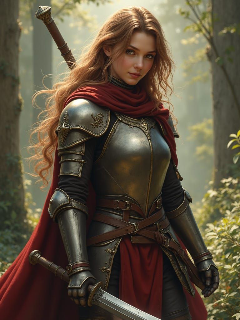 Ethereal Female Warrior in Medieval Fantasy Armor