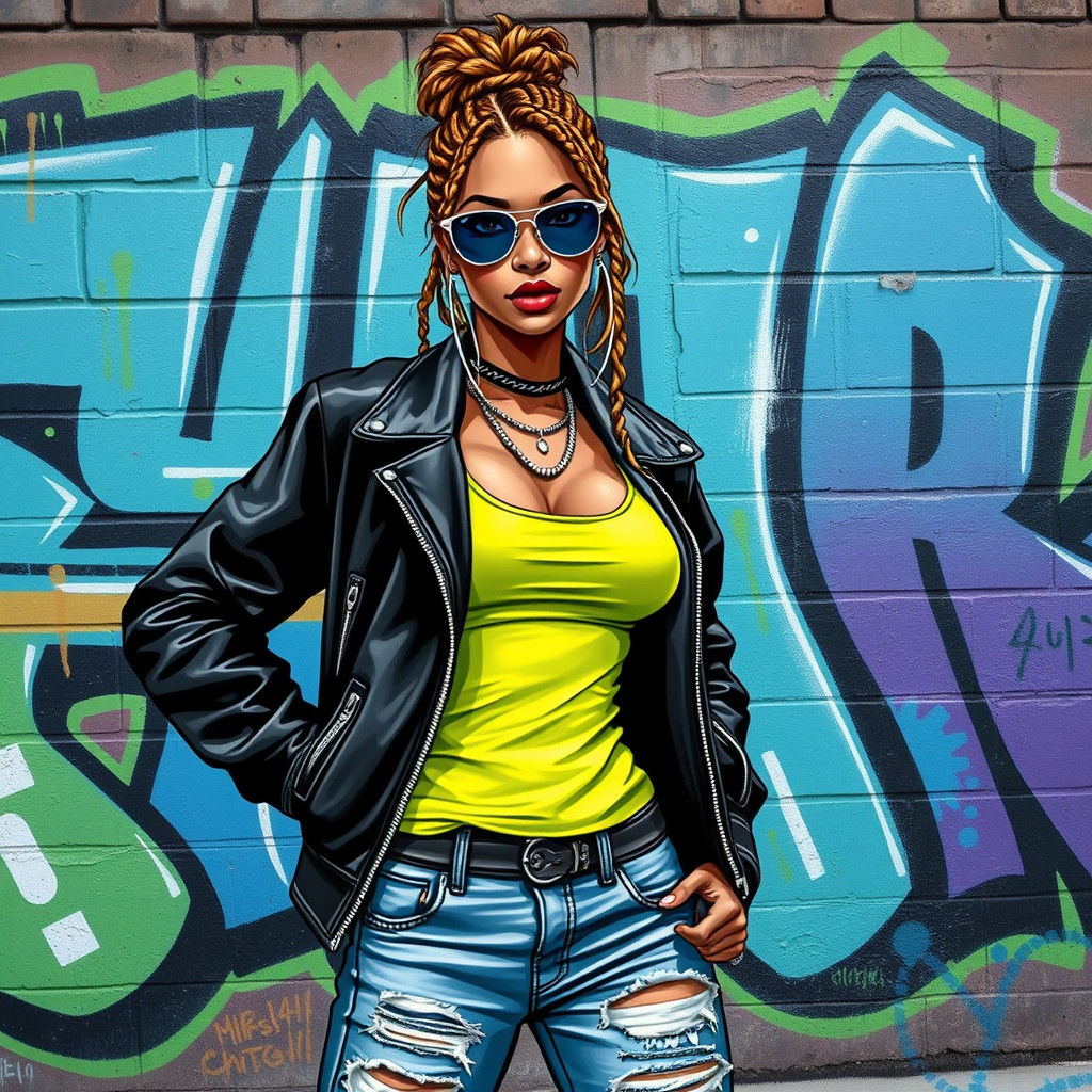 Vibrant Street Art: Hip Hop Girl in Urban Scene