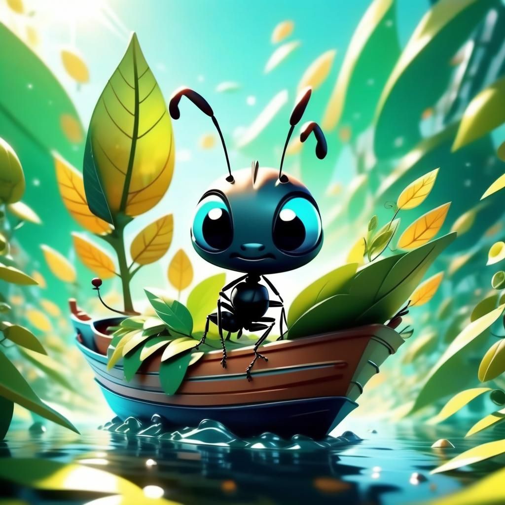 Chibi Ant's Whimsical Leaf Sailship Adventure