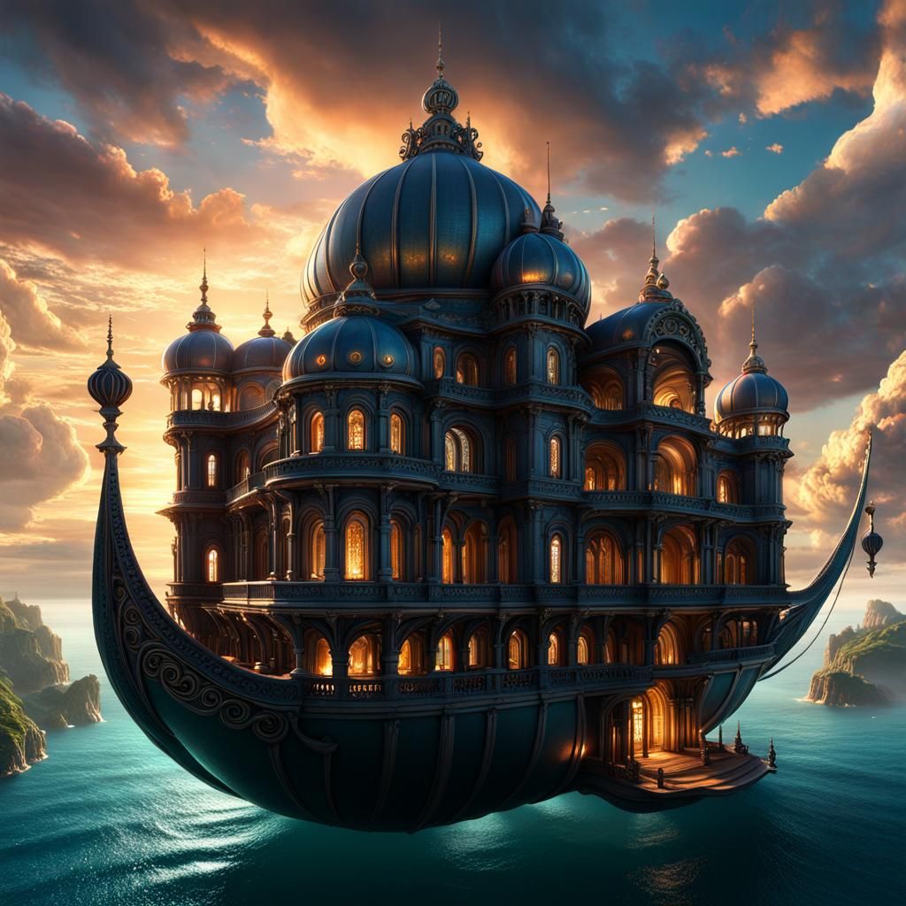 Nautilus Palace Floating in Clouds: Fantasy Concept Art