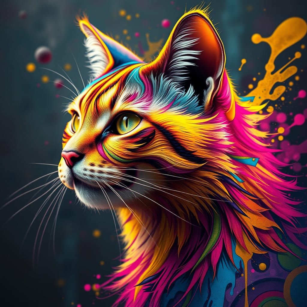 Vibrant Graffiti Cat in Rainbow Hues