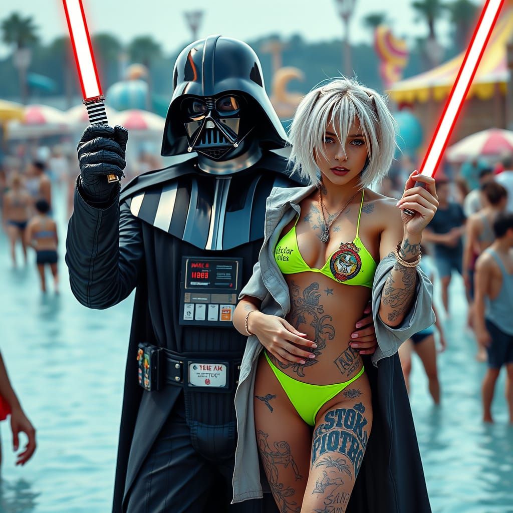 Darth Vader and Rebel Girl in Waterpark