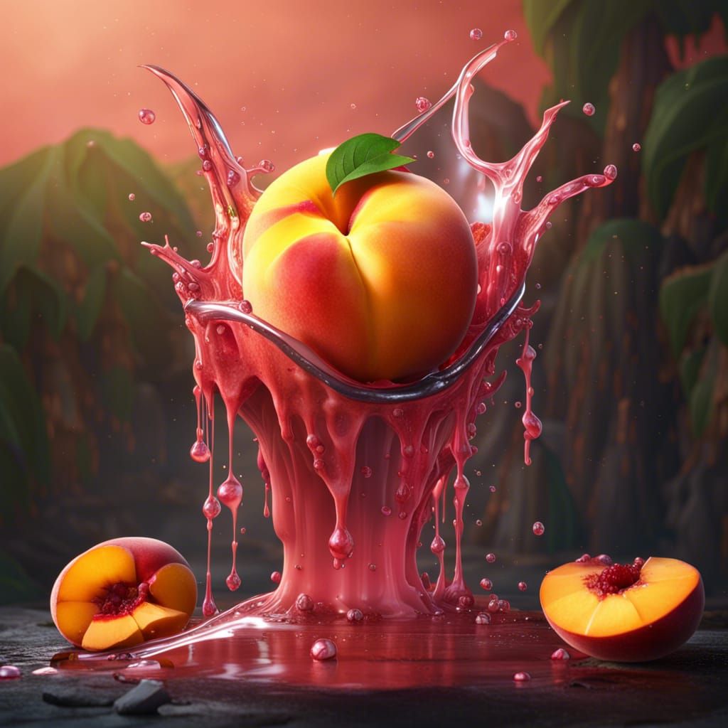 Juicy Peach in Detailed Fantasy Painting