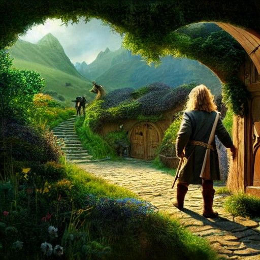 Hobbit Cat Walking in Middle Earth Digital Art
