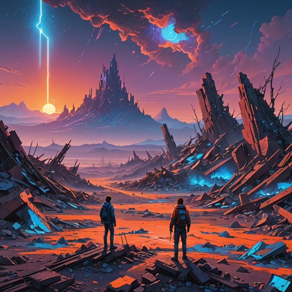 Neon Fantasy Landscape on Dead Star Rubble