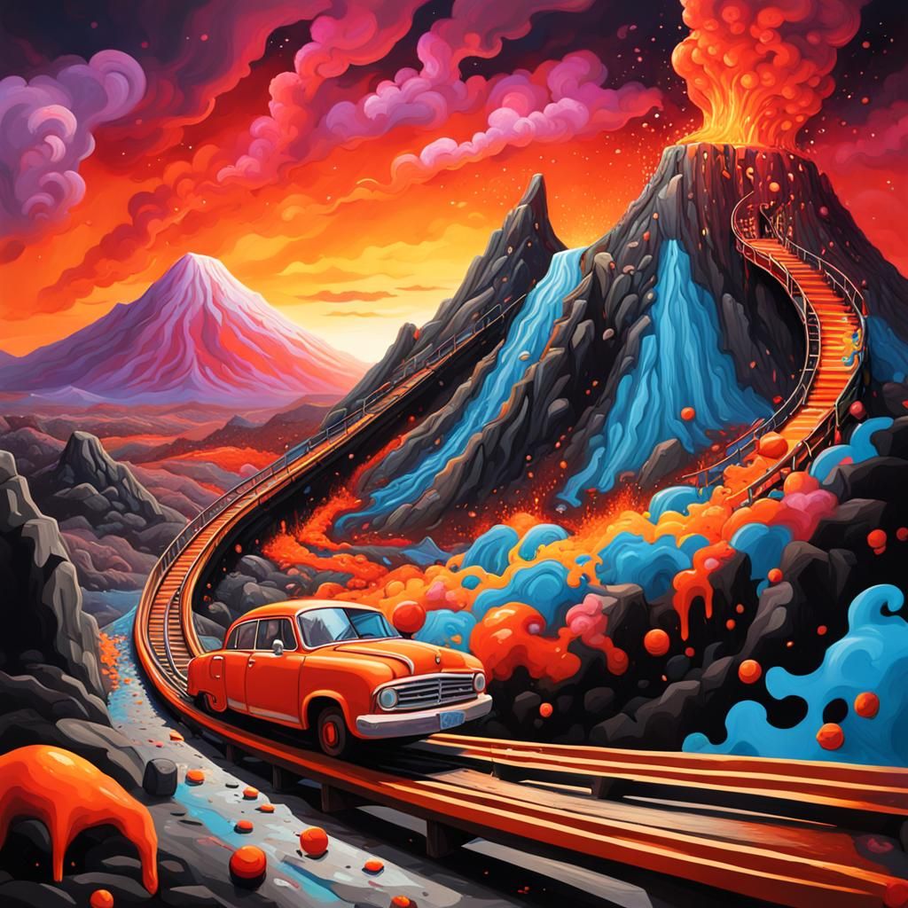 Volcano Rollercoaster in Graffiti Art Style