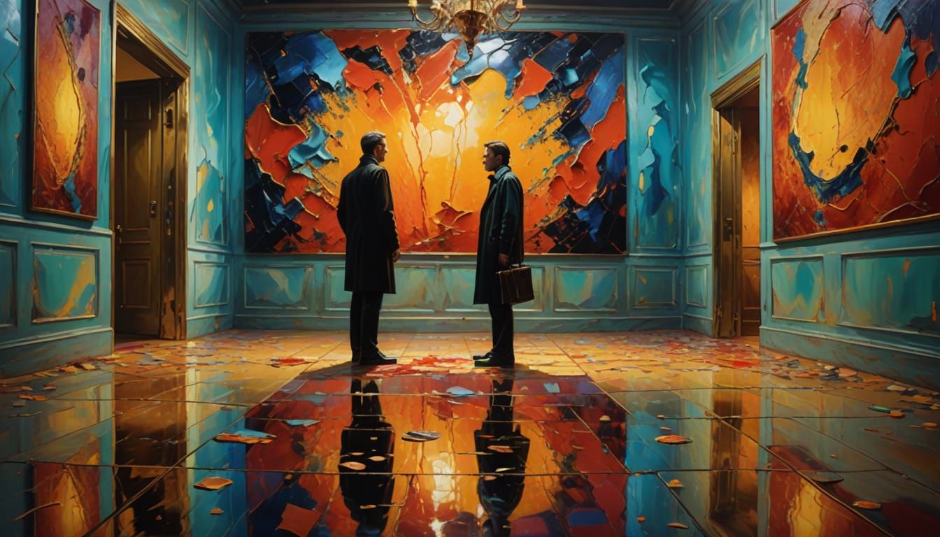 Surreal Person in Room as Oil Painting