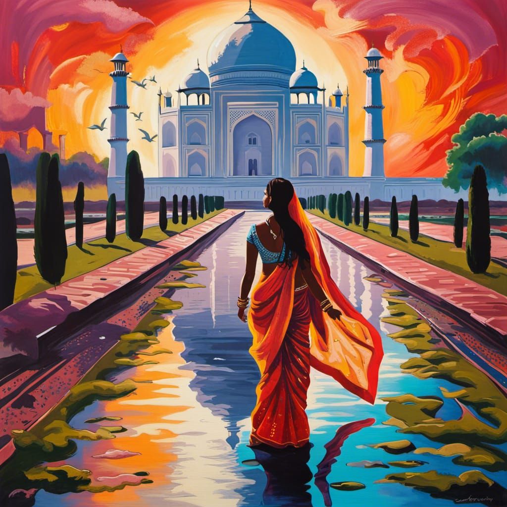 Beautiful Indian woman at the Taj Mahal