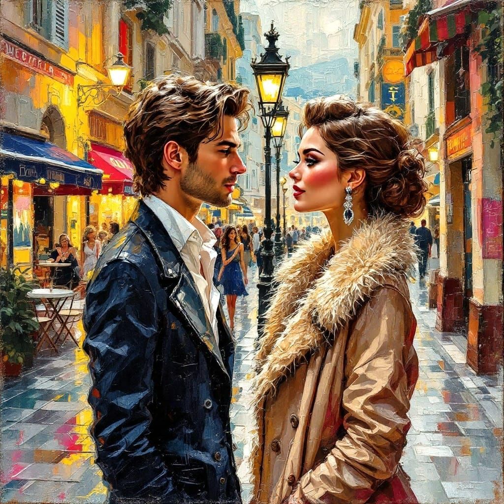 Impressionist Urban Portrait in Encaustic Wax