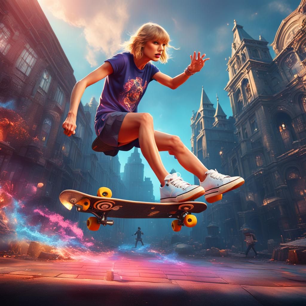 Taylor Swift Kickflip: Detailed Fantasy Concept Art