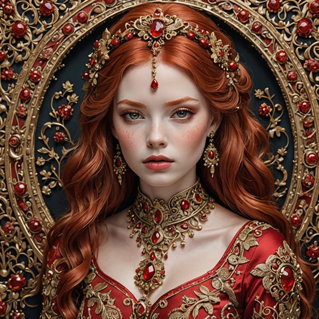 Red-Haired Beauty with Intricate Decorations