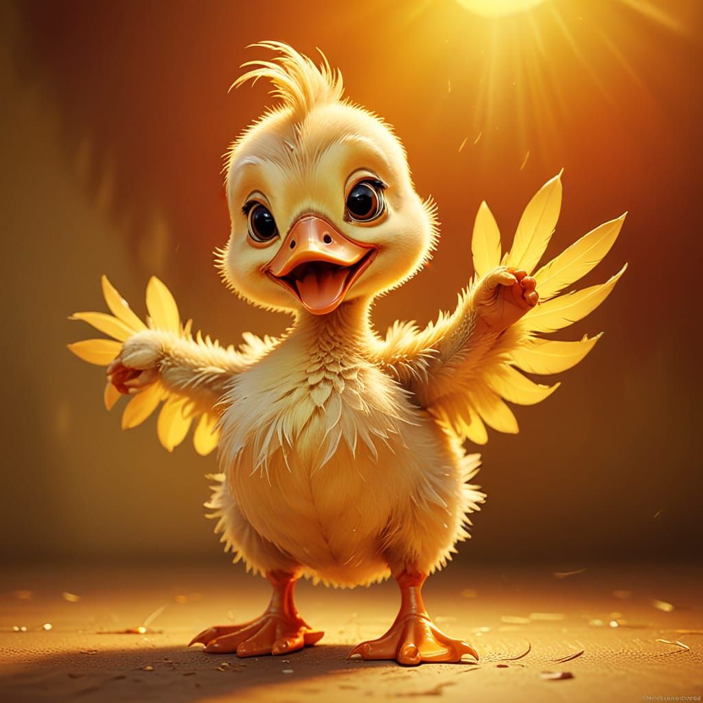 Cartoon Duckling Dancing Caricature in Exaggerated Style
