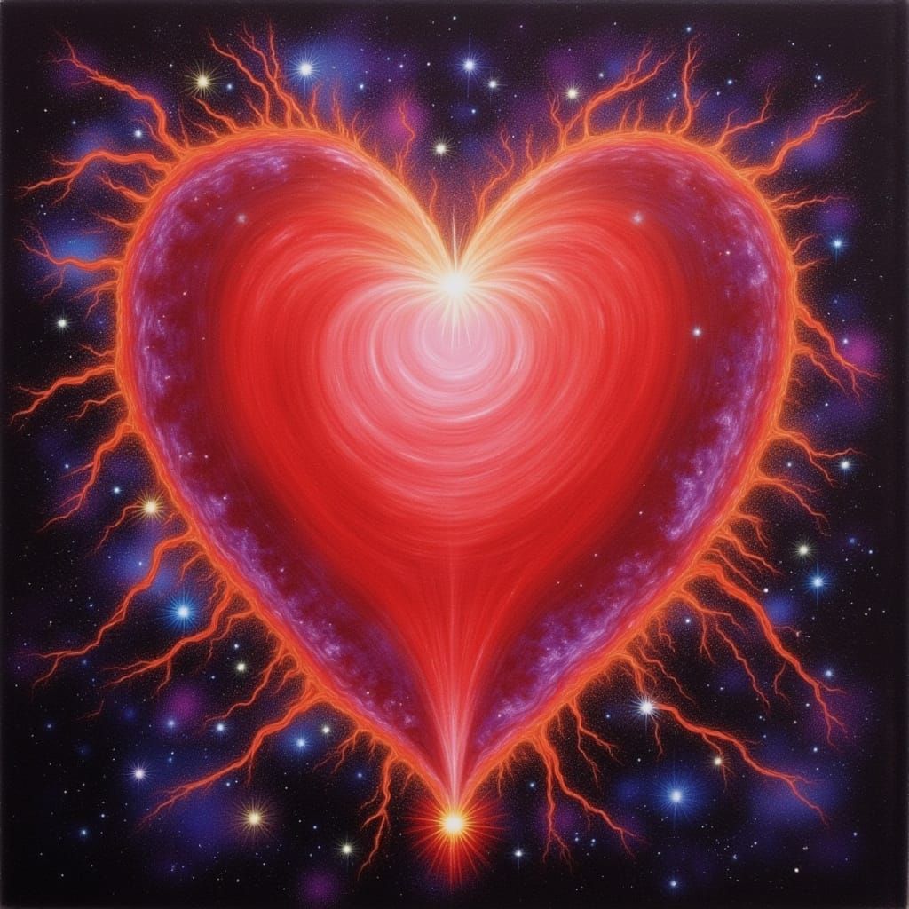 Ethereal Heart Suspended in Nebula: Crayon Sketch