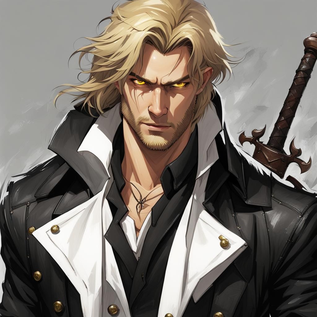 Fantasy Swordsman in Leather Trench Coat