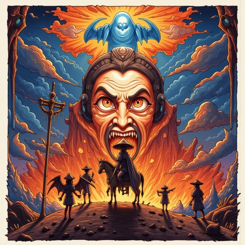 Surreal Sunset Landscape in Flux Horror Style