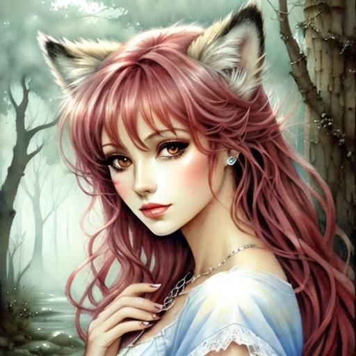 Fox in Mist: Watercolor Style Painting