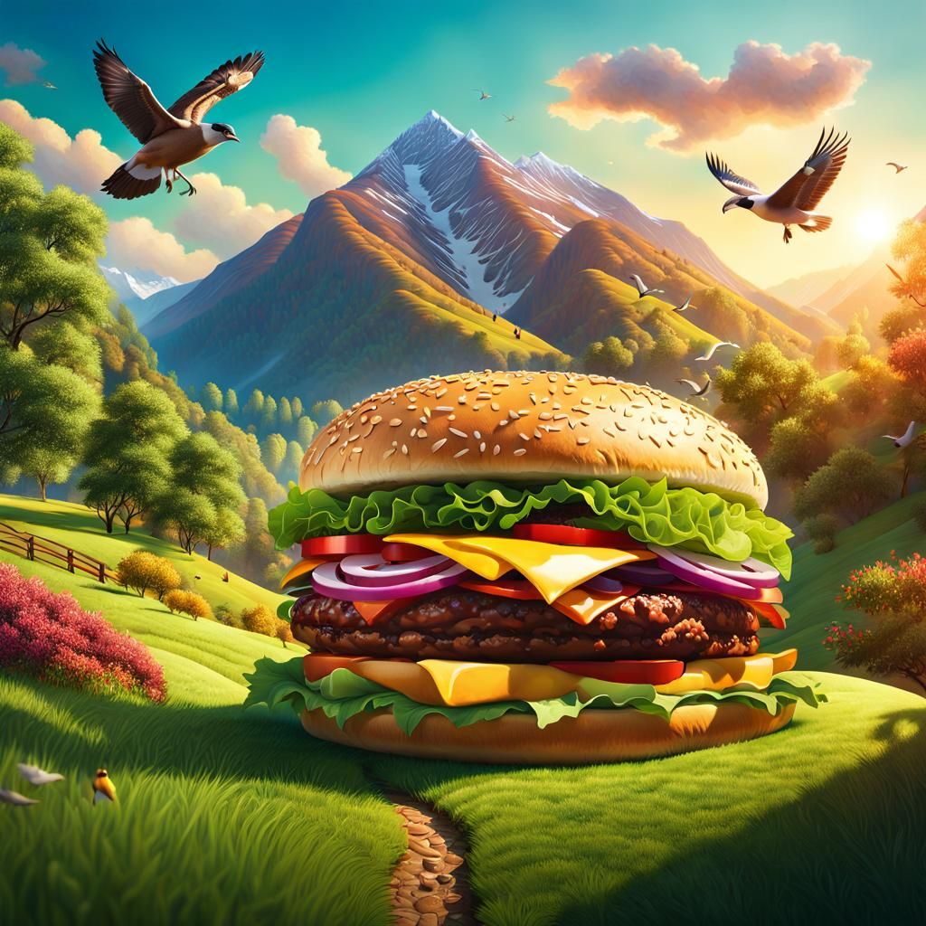 Majestic Hamburger Landscape in Digital Art