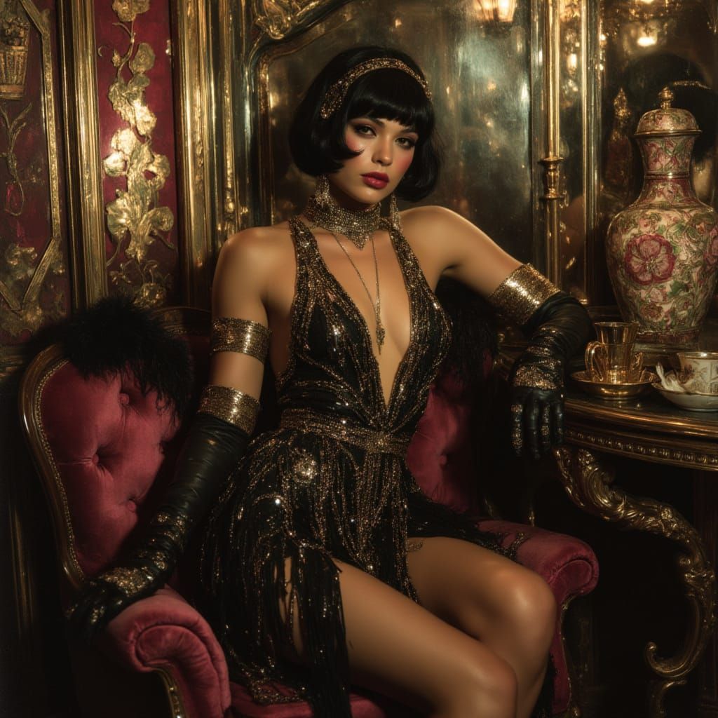 Glamorous 1920s Parlor with Flapper, Art Deco