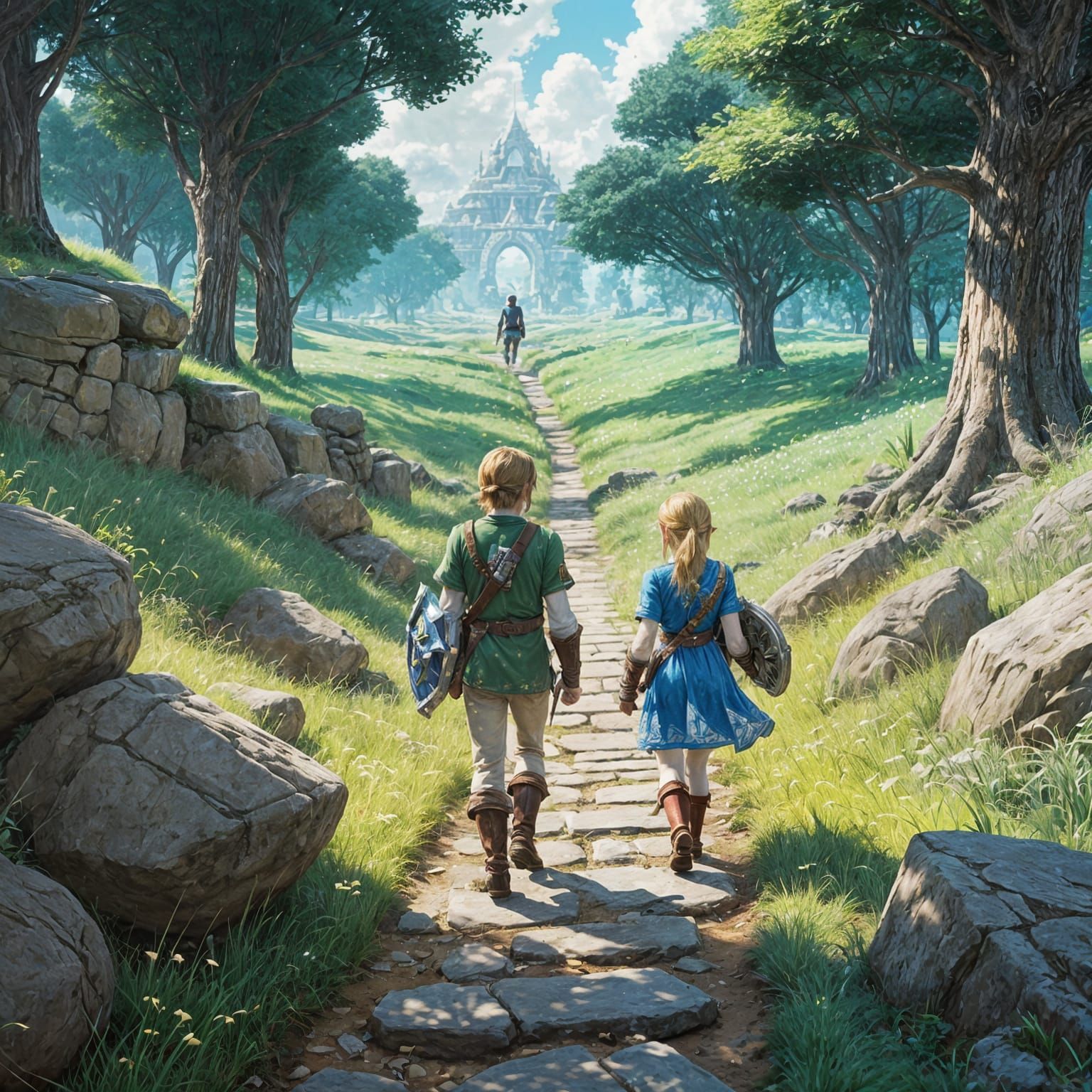 Zelda and Link on Stone Trail: Fantasy Manga Art