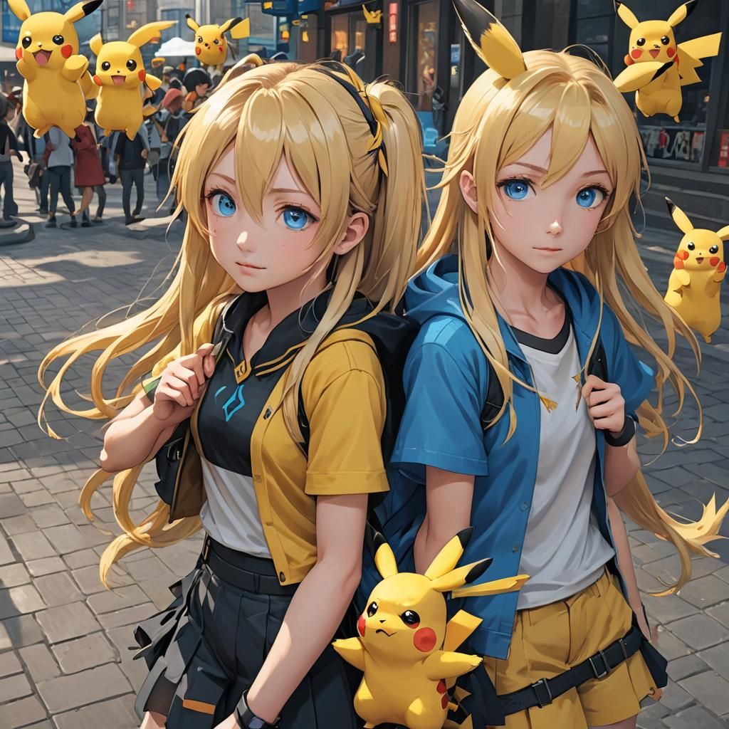 Anime Style: Boy, Girl and Pikachu in 3D