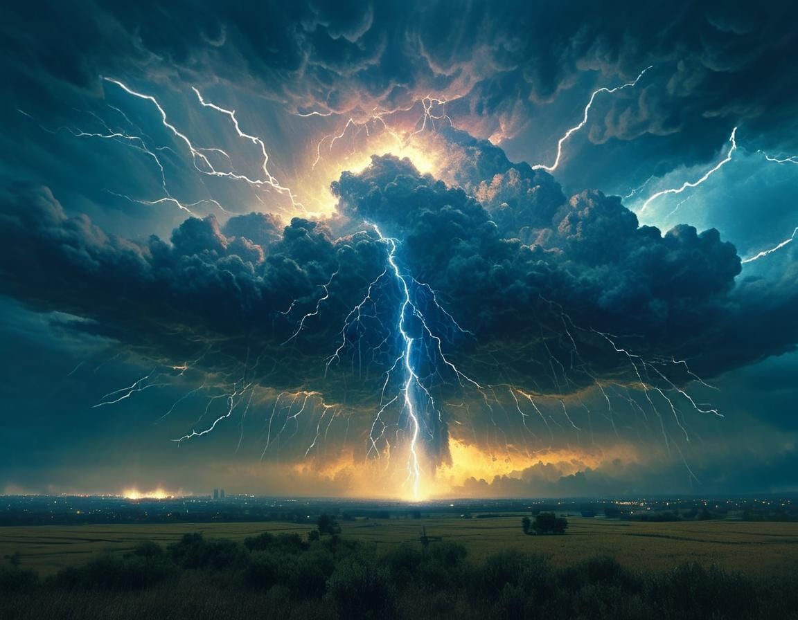 Electric Storm Over Lonely Tree: Abstract Expressionism