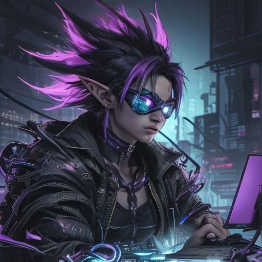 Cyberpunk Elf with Goggles in Futuristic Setting