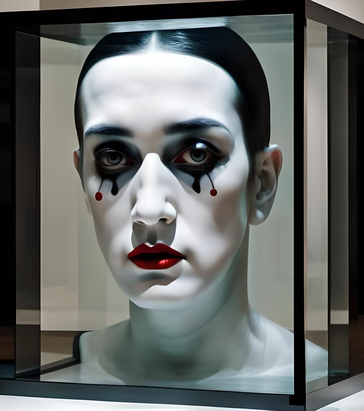 Mime Trapped in Glass Block in Art Gallery