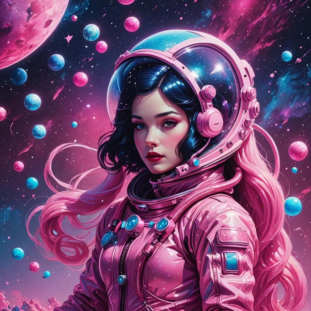Snow White as Cosmonaut Mermaid in Synthwave Style