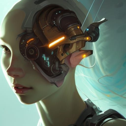 Detailed Cyborg Girl Portrait in Art Nouveau Style