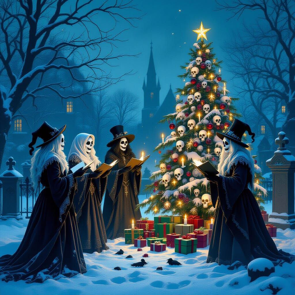 Gothic Christmas Eve Undead Carolers in Haunted Graveyard