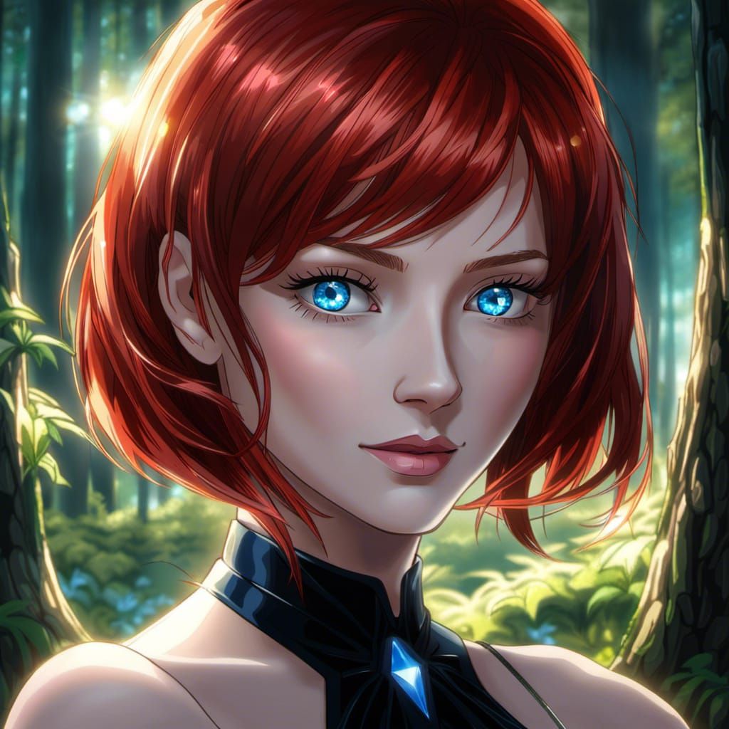 Anime Woman Portrait in Forest Night