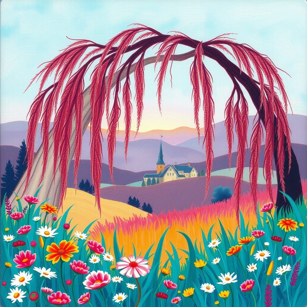 Dreamy Village Landscape in Soft Pastel Colors