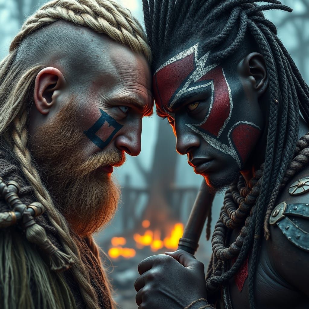 Viking and African Warrior Face-Off: Cinematic Realism