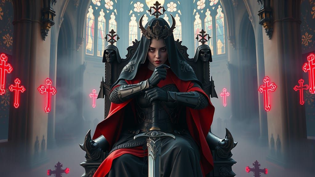 Gothic Queen Nun in Dark Fantasy Armor