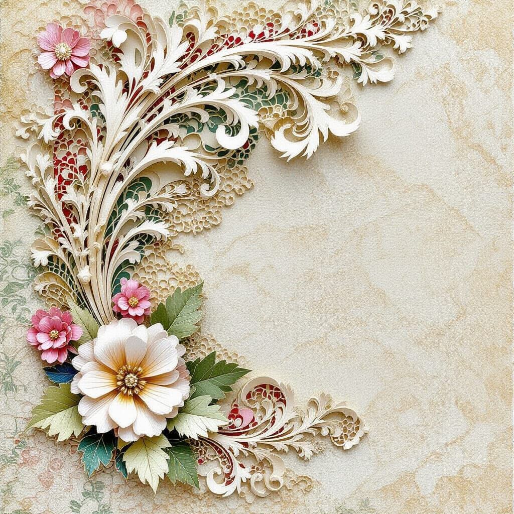 Mixed Media Collage with Rococo and Art Nouveau Elements