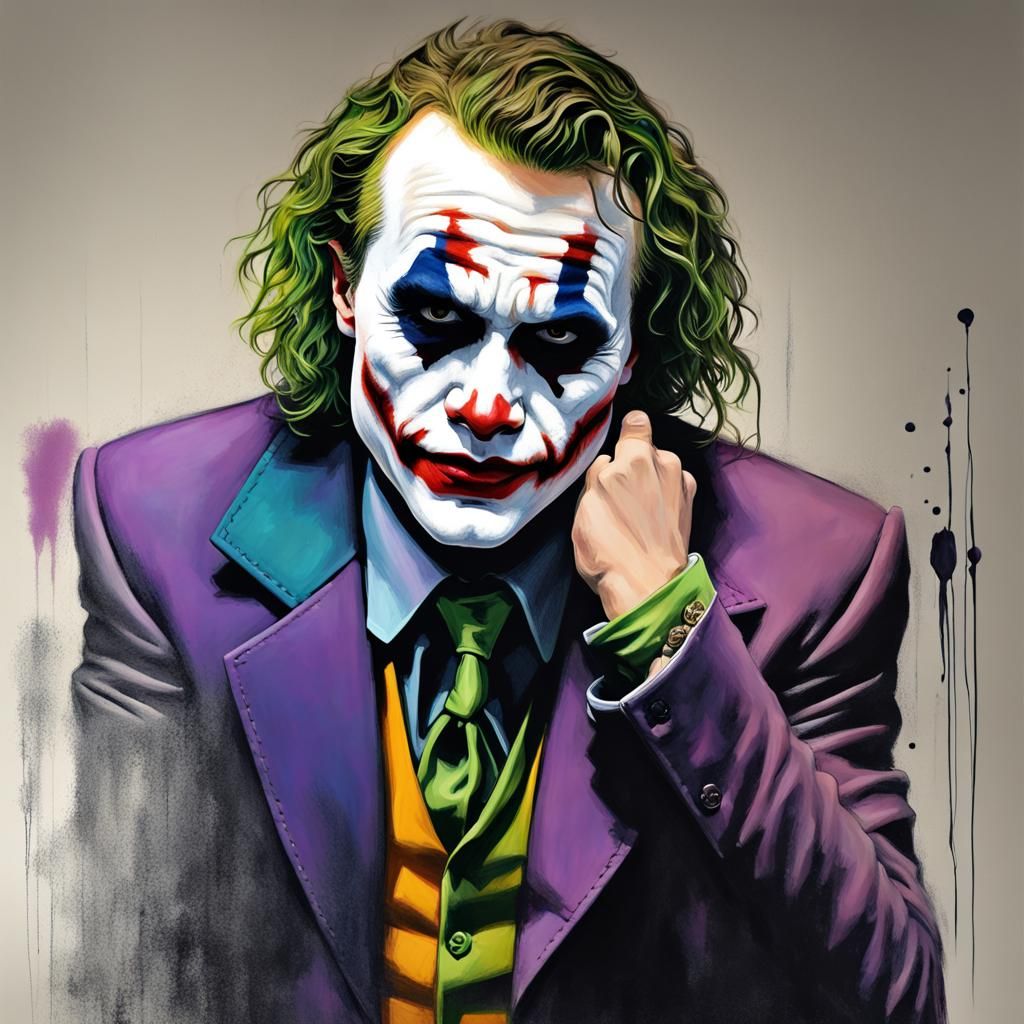 Joker Inspired Character in Oil Pastel Drawing