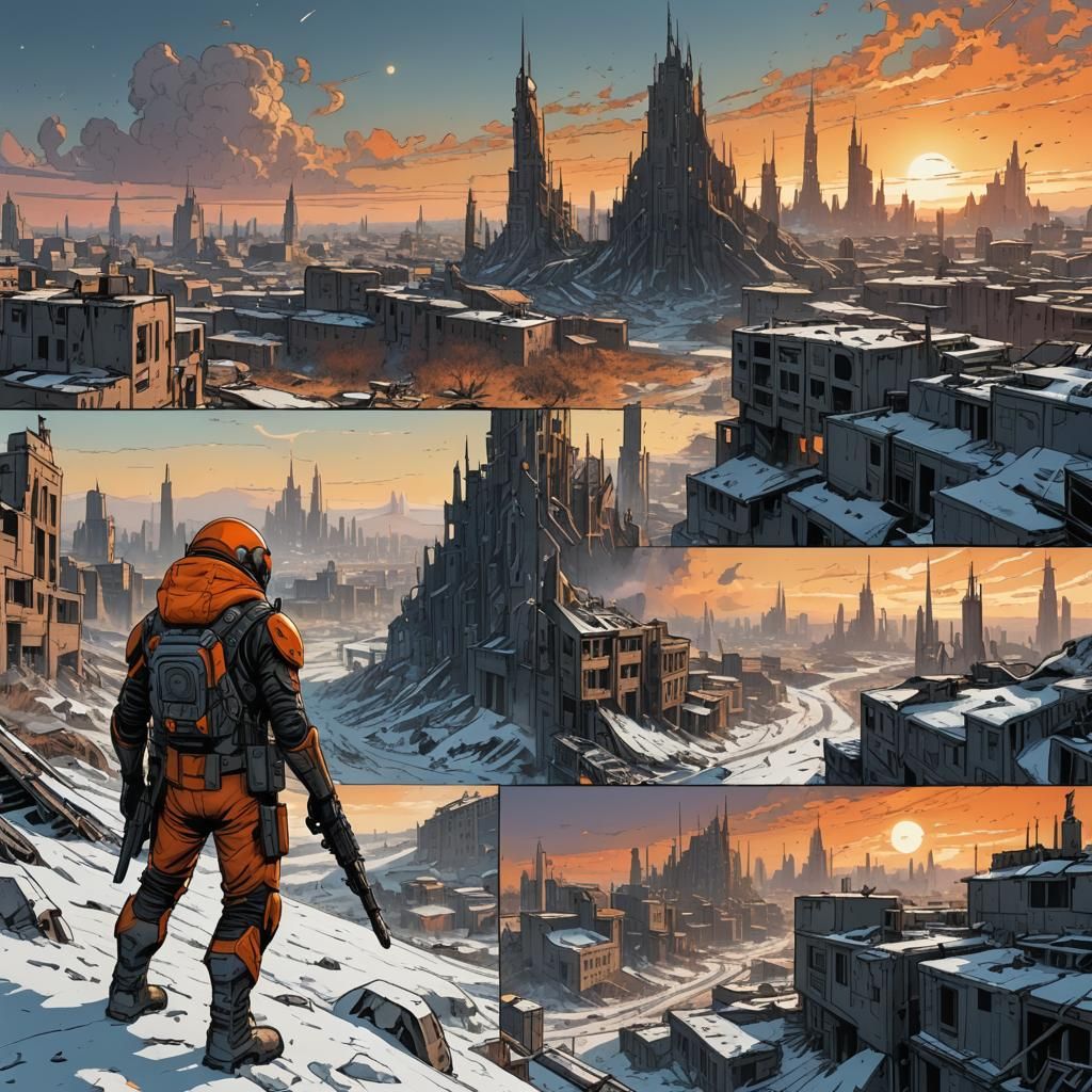 Scavenger in Desolate Alien City, Moebius Comic Art