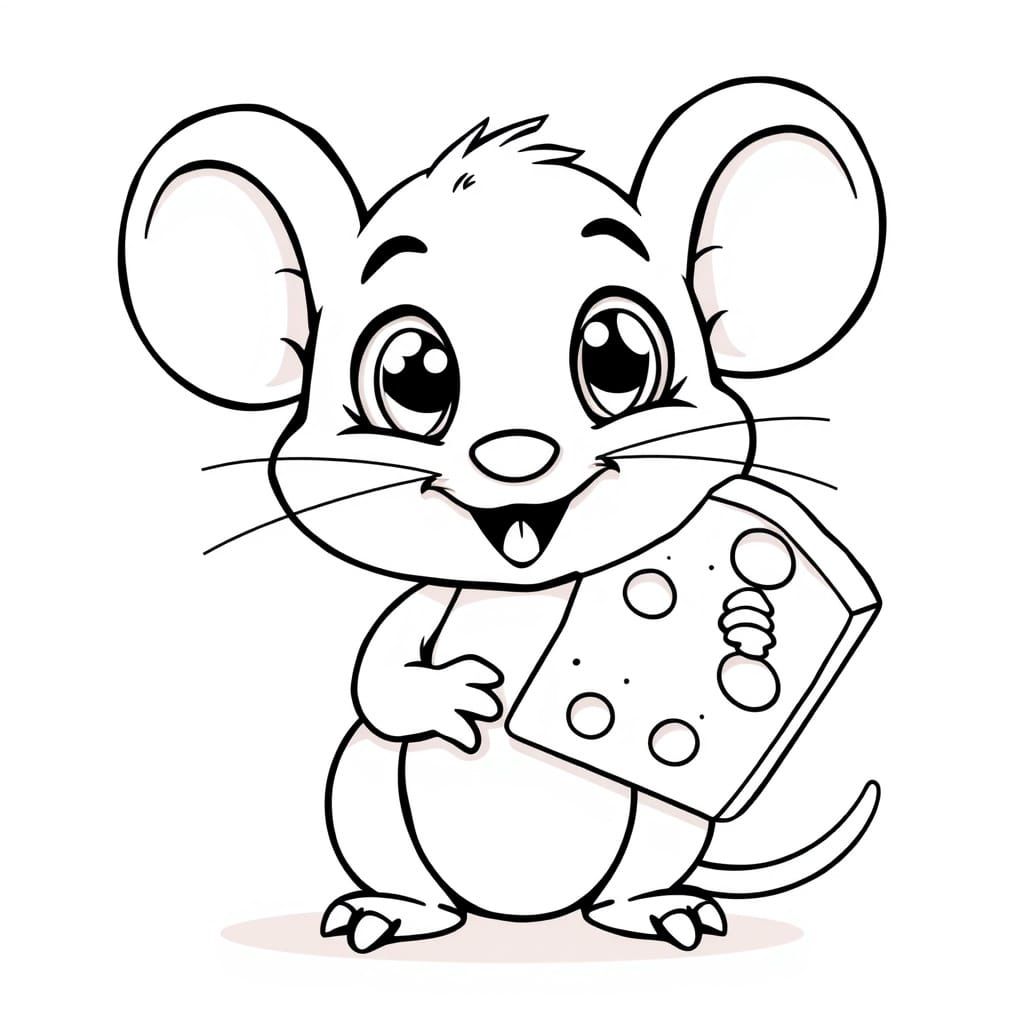 Charming Black and White Mouse Holding Cheese
