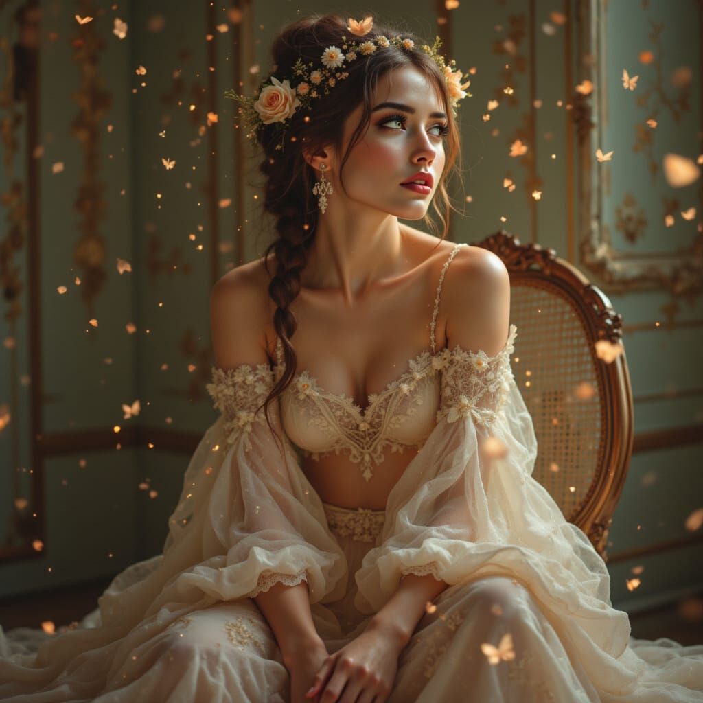 Elegant Woman Portrait in Mucha & Jean Style