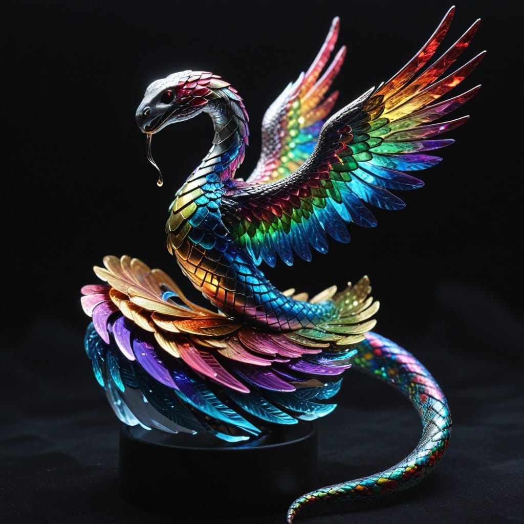 Platinum Angelic Snake Goddess with Rainbow Wing